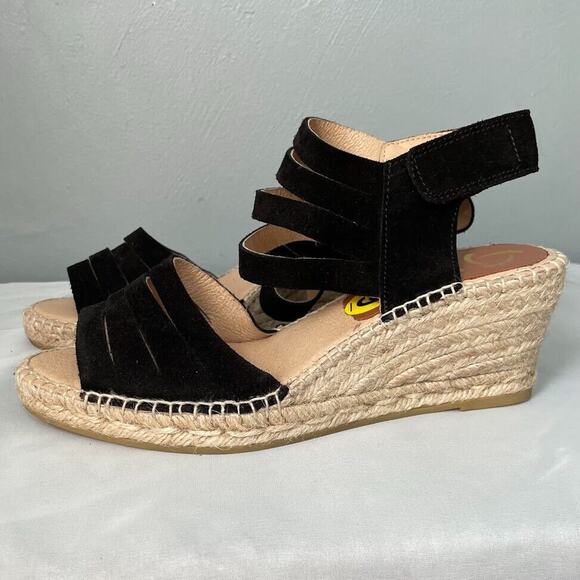 Kanna Made in Spain Espadrilles Size 9 Black Wedge Heels Jute Sandal Ankle Strap - Picture 3 of 11